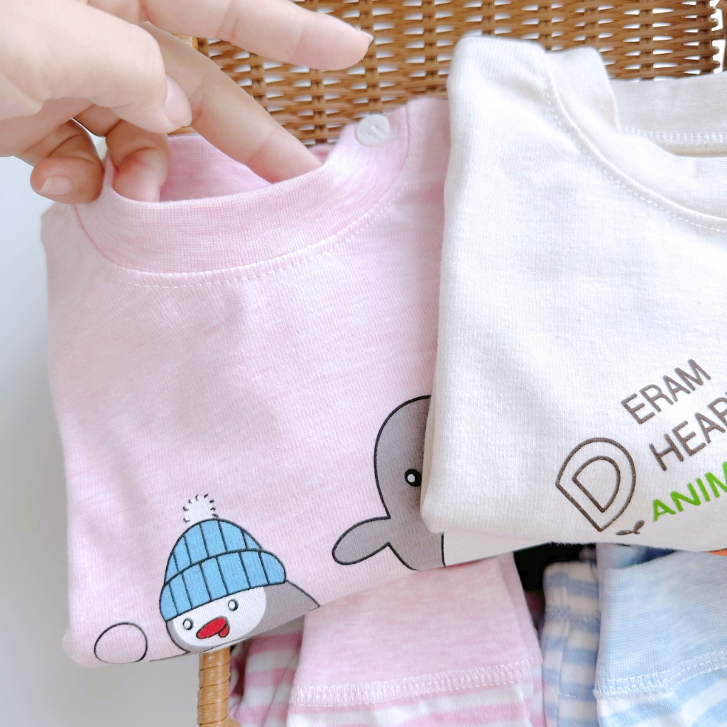 Bộ Cotton len dài tay hàng Quảng châu cao cấp cho bé trai bé gái hoạ tiết đáng yêu
