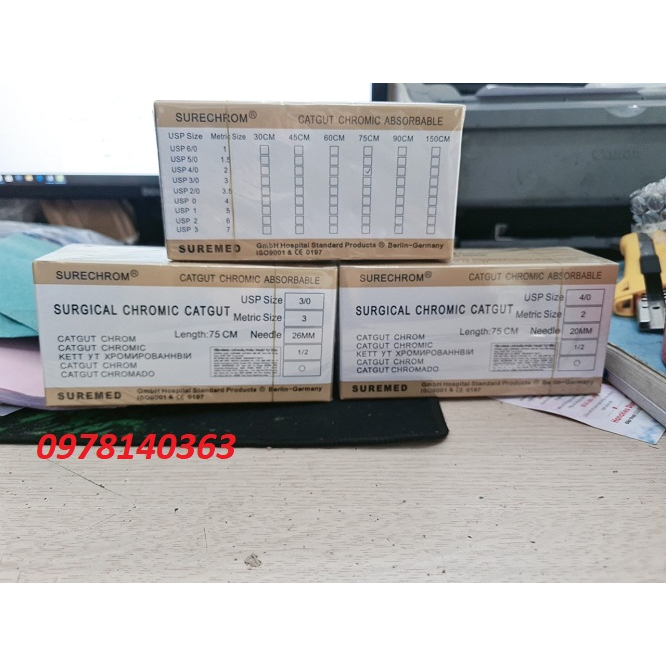 Chỉ Catgut Tự Tiêu Sai Từ Số 1 Đến Số 5 Hộp 12 Sợi 001