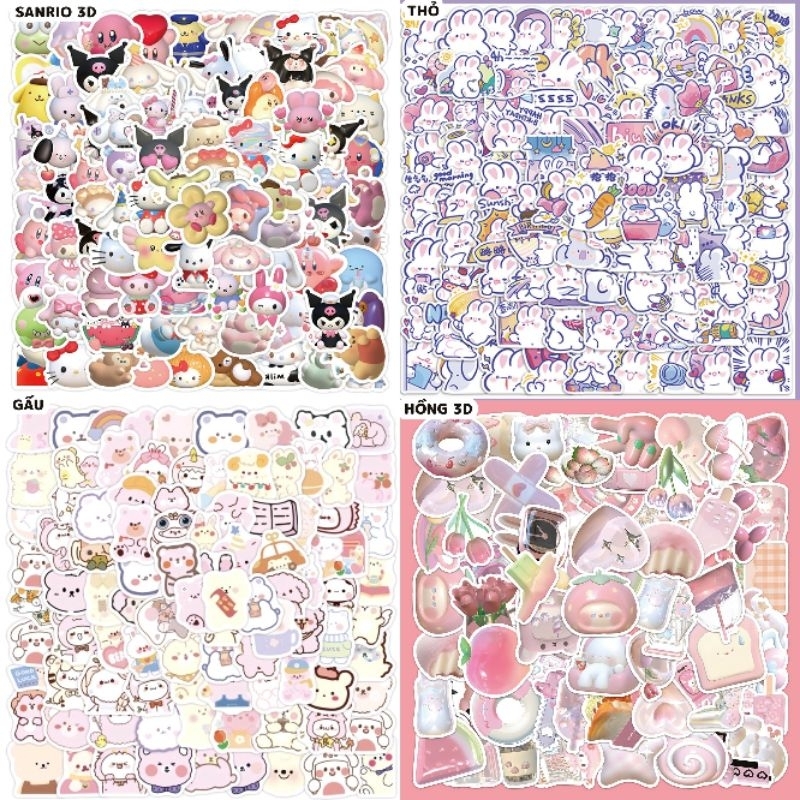 Set 100 sticker chống nước hình gấu cute