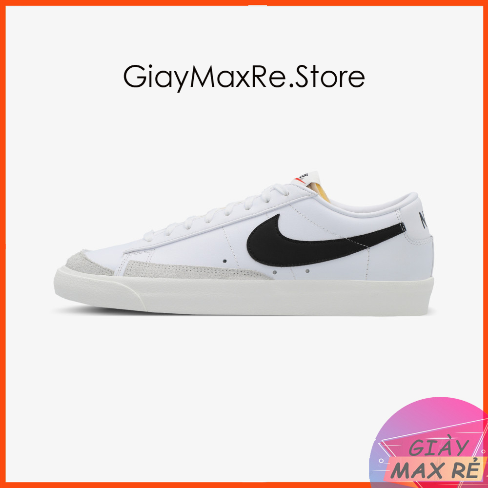 Giày thể thao Blazer Mid 77 low, Vintage White Black, Giày Sneaker Nam Nữ Trắng Đen Cổ Thấp Hàng Mới 100% Full Box Bill