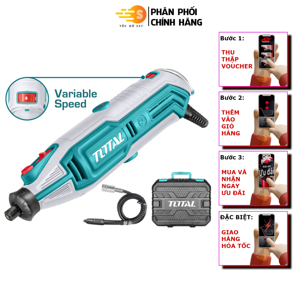 Máy mài khuôn mini 3.2mm 130W kèm 109 phụ kiện TOTAL TG513326 - mài góc, cạnh nhỏ, vị trí hẹp