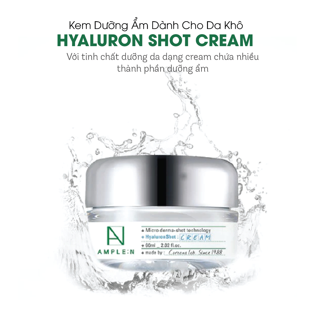 Kem Dưỡng Ẩm Dành Cho Da Khô AMPLE:N Hyaluron Shot Cream 60ml