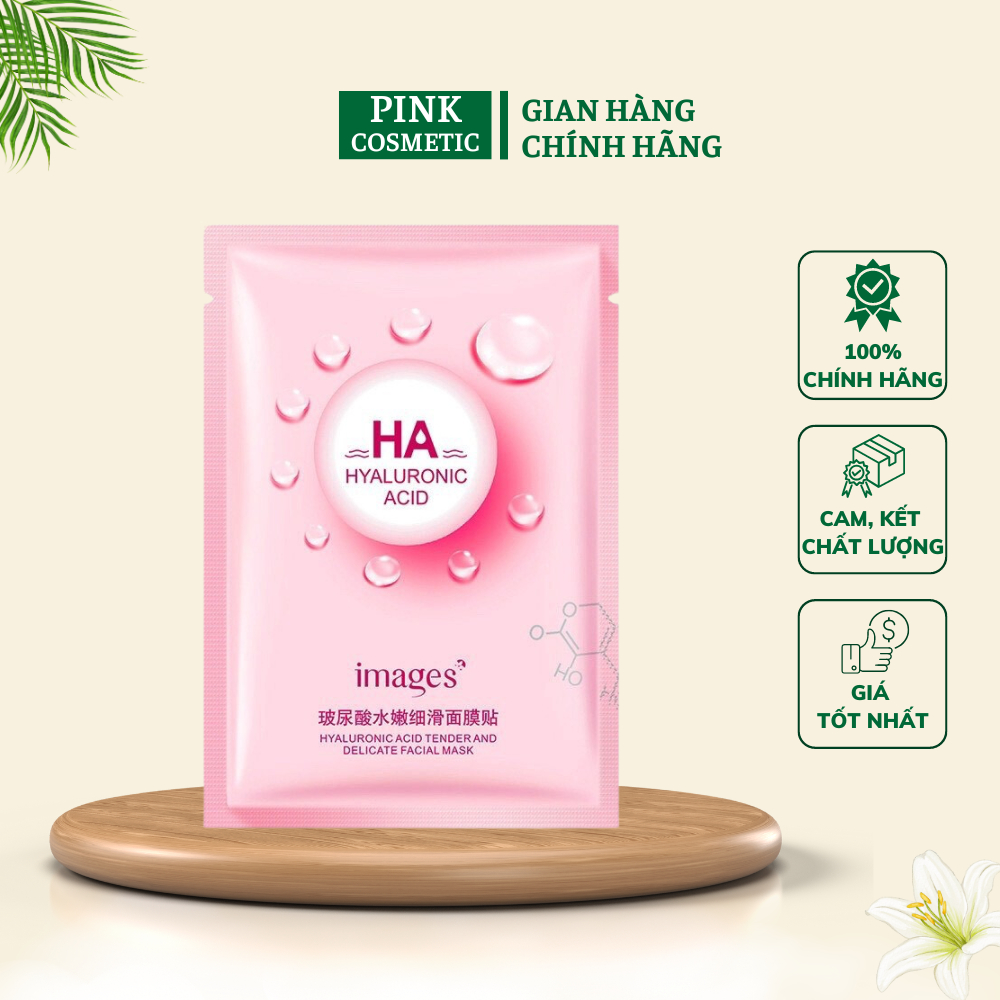 Mặt nạ giấy HA Images Bioaqua màu hồng dưỡng trắng da mụn cấp ẩm thải độc HAI3