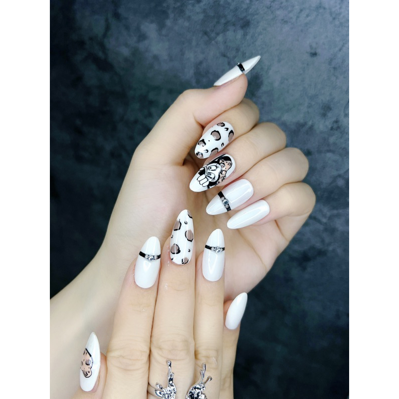 Nailbox nb01 mickey màu nude đính đá charm trắng tặng kèm keo + dũa