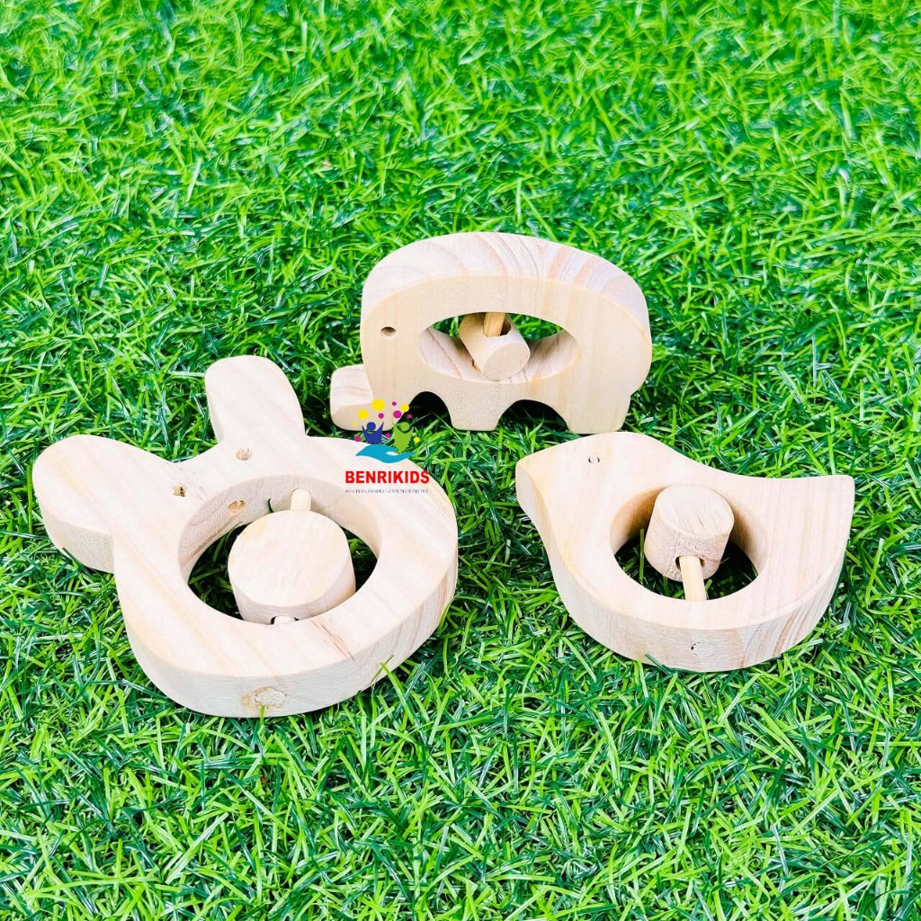 Bộ Lục Lạc Cầm Tay Bằng Gỗ Mộc -Đồ Chơi Sơ Sinh Cho Bé từ 0 - 1 tuổi