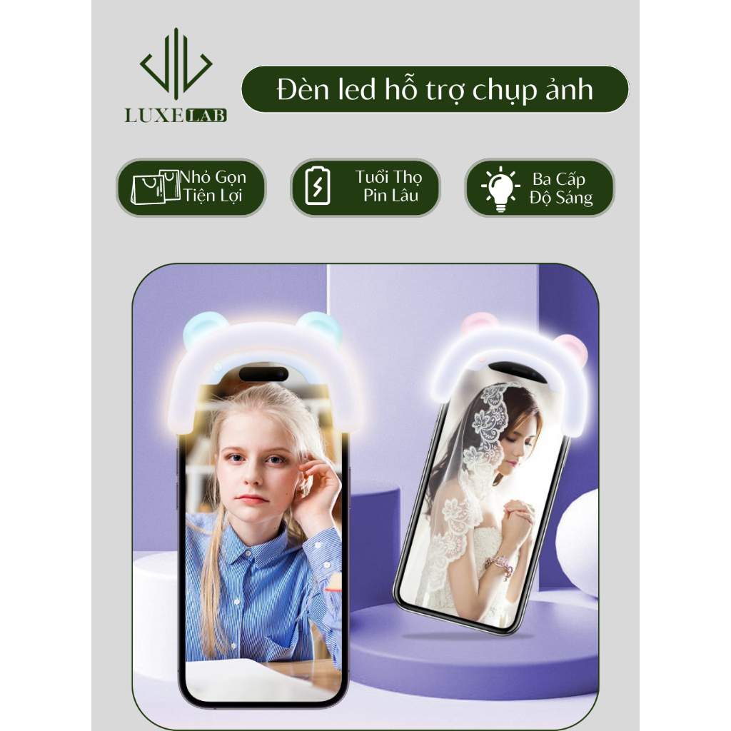 Đèn Led Kẹp Điện Thoại Hỗ Trợ Ánh Sáng Selfie 3 Chế Độ Sáng Mịn LUXELAB 12116