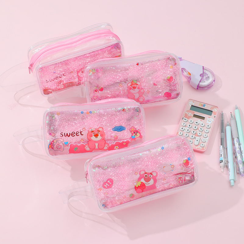 Hộp bút Túi Đựng Bút Bóp Viết trong suốt Hình Gấu Dâu Losto Đào Bơ siêu Cute dễ thương Cho Học Sinh