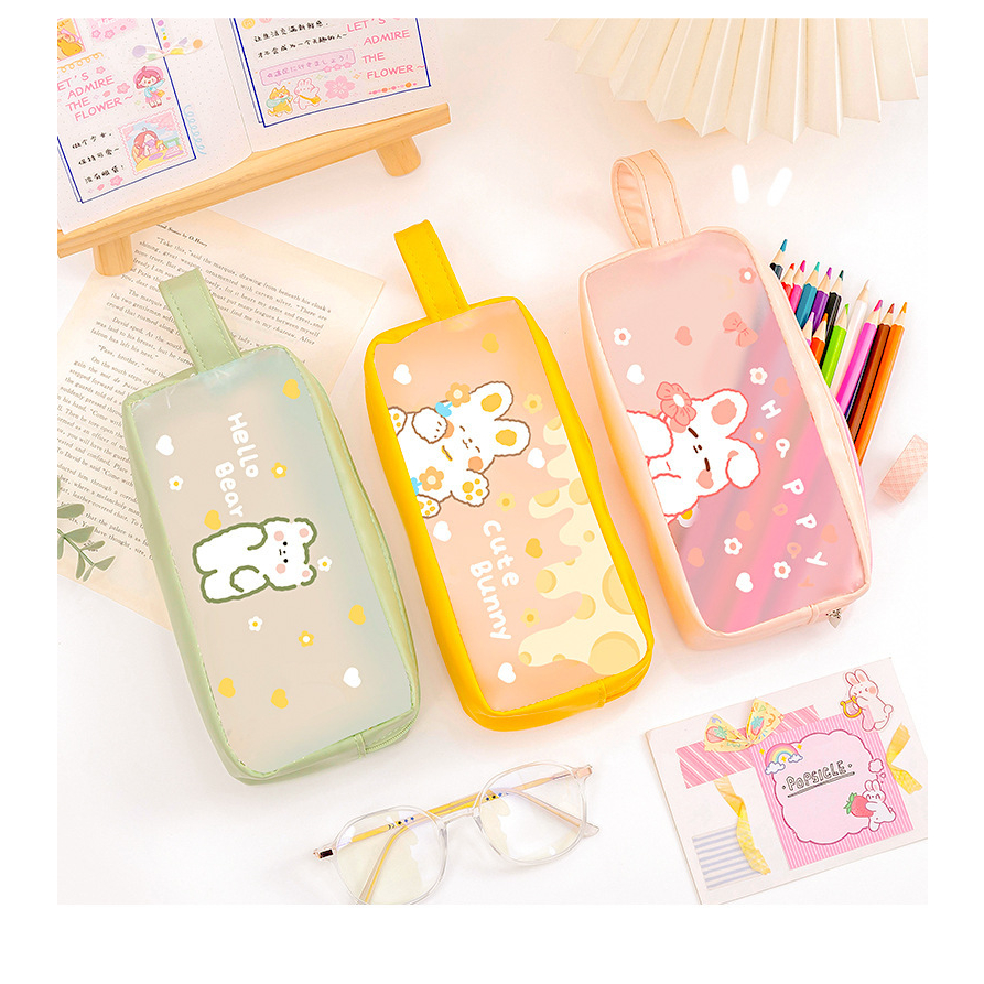 Hộp bút Túi Đựng Bút Bóp Viết trong suốt Hình Gấu Thỏ siêu Cute dễ thương Cho Học Sinh