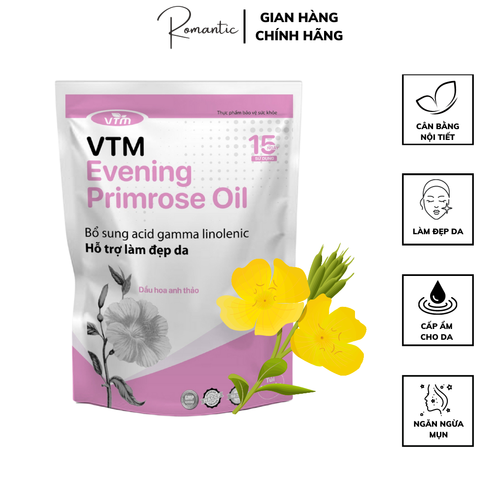 Viên uống tinh dầu hoa anh thảo VTM Evening Primrose Oil, hỗ trợ cân bằng nội tiết tố, làm đẹp da, tóc, móng