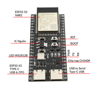 [NSHOP] Kit phát triển WiFi Bluetooth ESP32-S3 N8R2 Dual Type-C