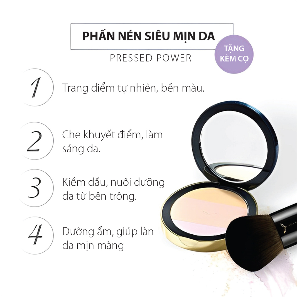 Phấn Nén FOX Pressed Powder Siêu Mịn 12g Và Cọ Đa Chức Năng