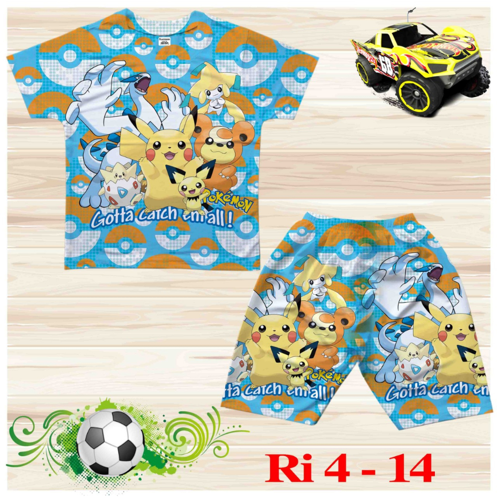 Đồ bộ bé trai, bộ ngắn tay cho bé trai hình Pokemon bigsize 18-36KG chất thun lạnh Thái mát