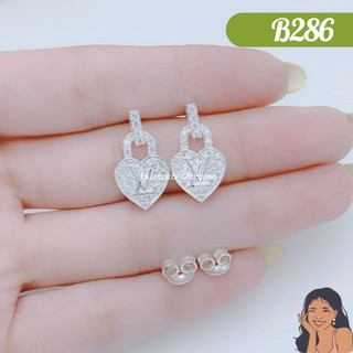 B286 bông tai nụ ổ khóa trái tim lv đính đá bạc thật thiên cát s950