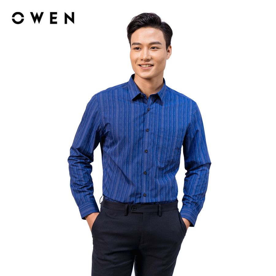 OWEN - Áo sơ mi nam dài tay Owen dáng Regular Fit màu Xanh chất liệu Eucalyptus/Viscose - AR22907DT