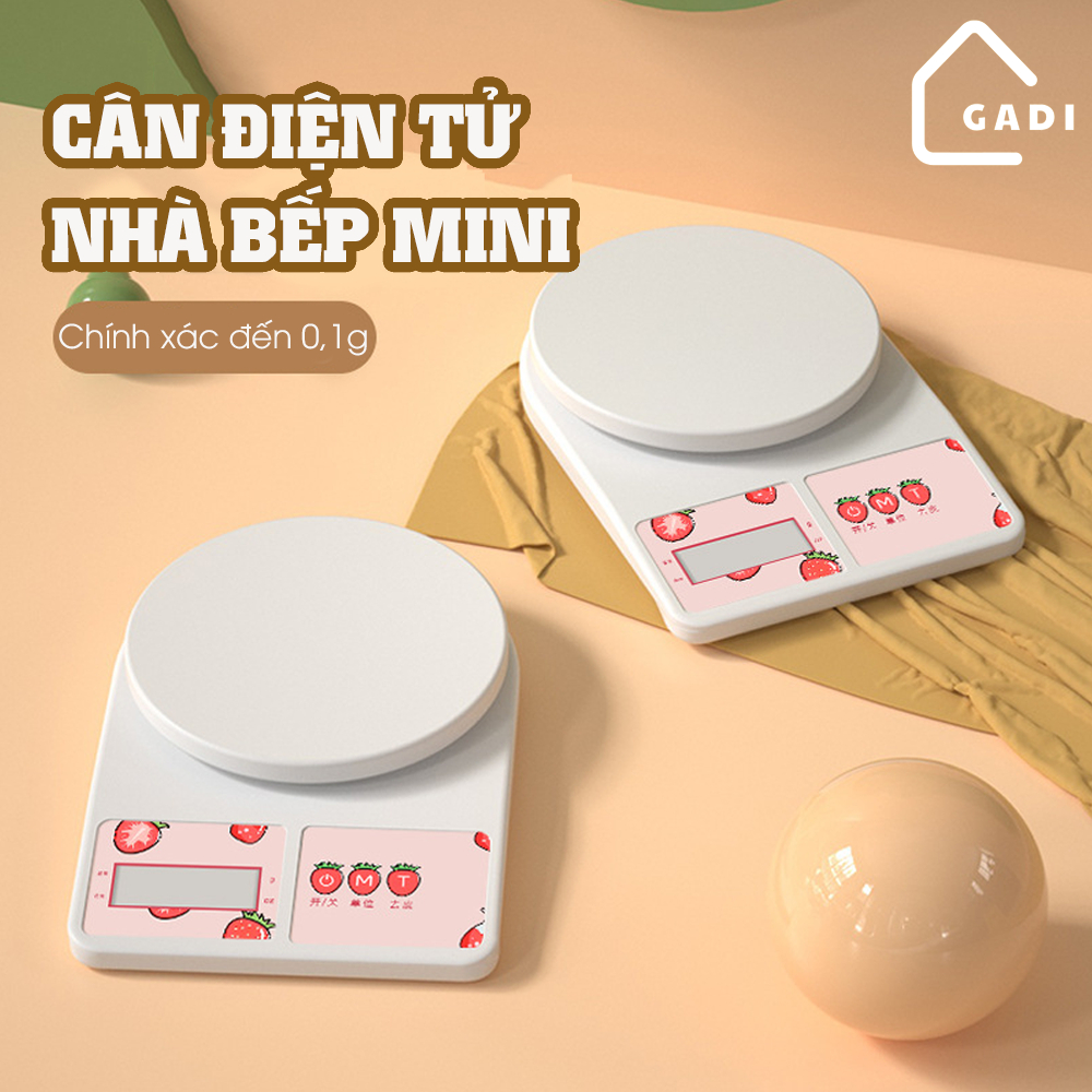 Cân tiểu ly mini màu hồng hình quả dâu độ chia 0,1g tối đa 10kg, có sạc USB