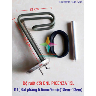 Bộ ruột đốt Bình nóng lạnh PICENZA 15L bát 6,5cm x 18cm+13cm + Zoăng + Thanh magie 3mm (195+344+204)