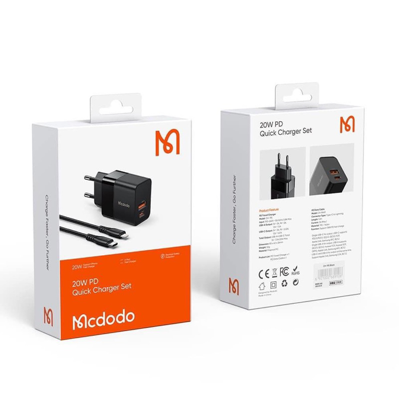 Bộ sạc nhanh 20W hổ trợ 2 cổng sạc chính hãng MCDODO