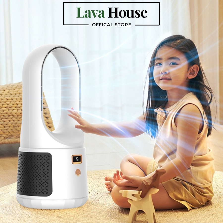 Quạt điện không lá, quạt tích điện không cánh để bàn 6 chế độ màn hình LED đa chức năng sạc pin USB bảo hành 12 tháng