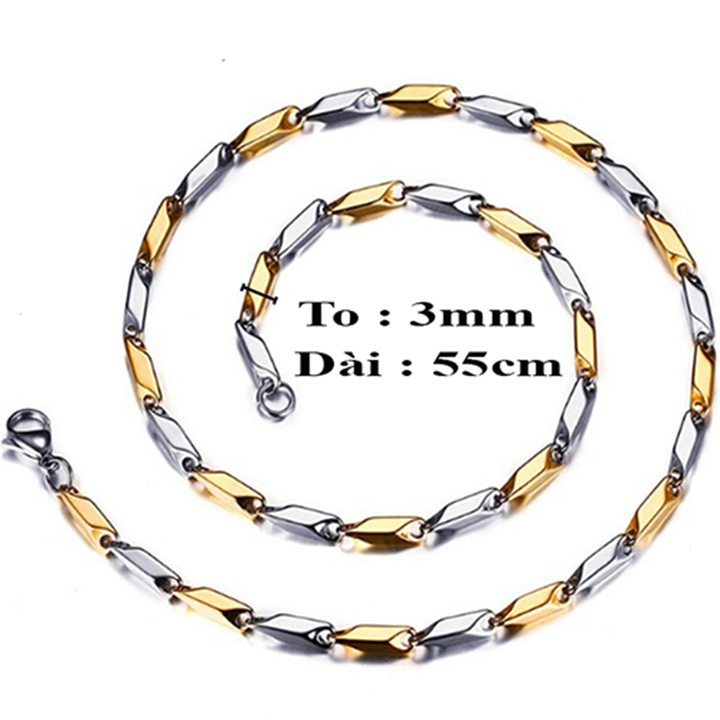 Dây chuyền nam titan cao cấp đẹp sang trọng thép không gỉ hỏa tiển PT JEWELRY kích cỡ 3mm PTDCNA29