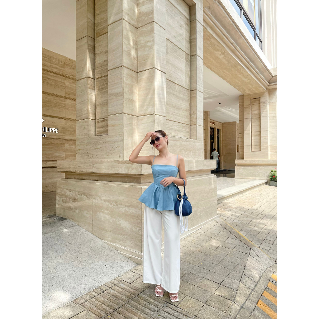 Erica Shirt - áo jean xanh nhạt cúp ngang - ORLI LABLE