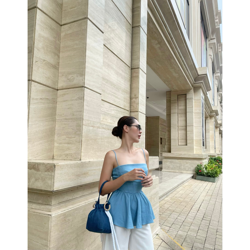 Erica Shirt - áo jean xanh nhạt cúp ngang - ORLI LABLE
