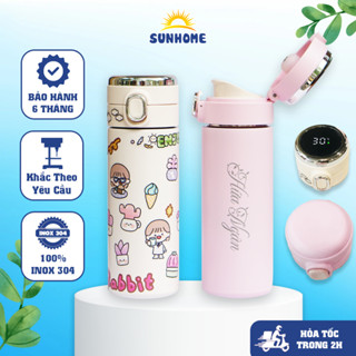 Bình giữ nhiệt hiển thị nhiệt độ cao cấp SUNHOME bình nước giữ nhiệt mini bình inox 304 khắc theo yêu cầu giữ nhiệt 12h