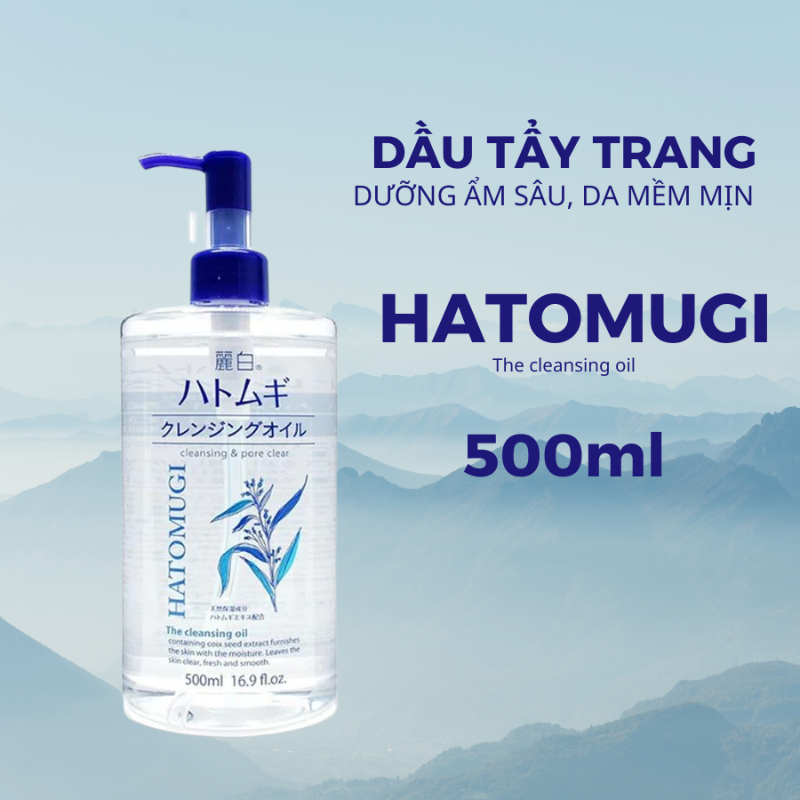 Nước tẩy trang Hatomugi Cleansing Oil sạch sâu và dưỡng ẩm cho da chiết xuất hạt ý dĩ Nhật Bản chai 500ml - Konnichiwa