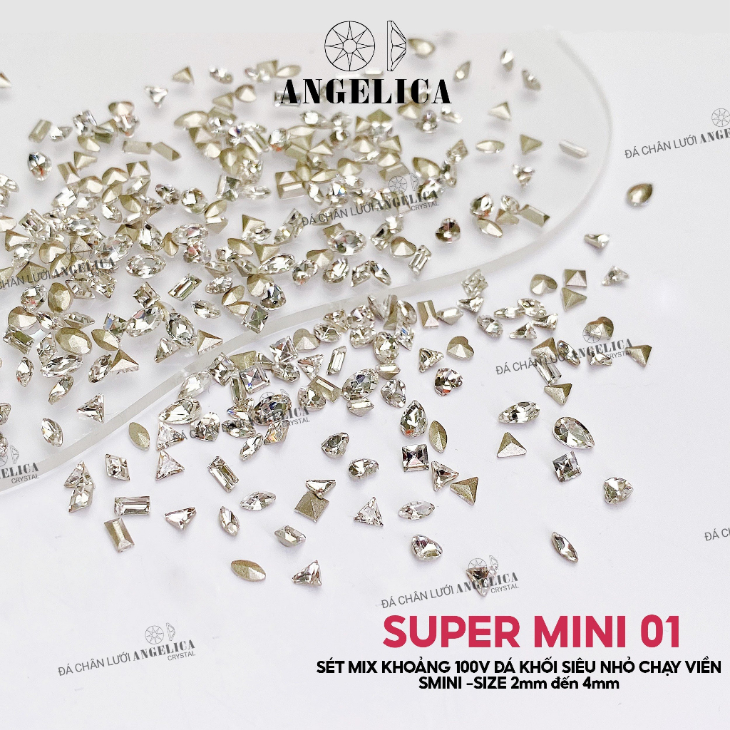 Set đá khối hạt gạo super mini siêu nhỏ chân nhọn nails chân vàng trang trí móng khoảng 100 viên ANGELICA SMINI