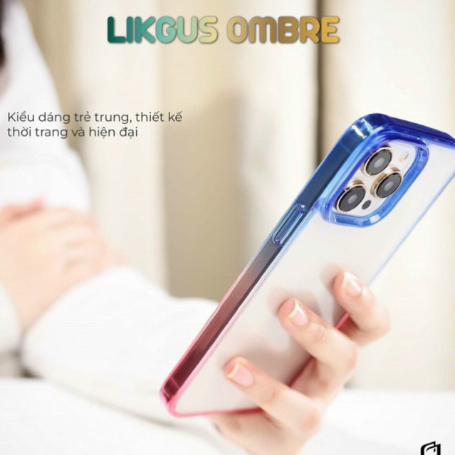 Ốp lưng IPhone chính hãng LIKGUS Ombre Case trong suốt viền mầu cho 12 , 13 , 14 Pro Max