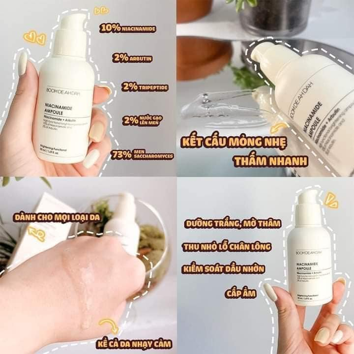 Serum Dưỡng Trắng Mờ Thâm Boom De Ah Dah Niacinamide 10% + Arbutin 2% - 50ml
