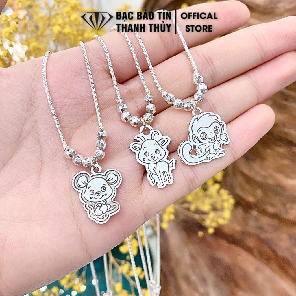 Dây chuyền bạc cho bé kiểu dây liền mặt con giáp Bảo Tín Thanh Thủy, chất liệu bạc ta nguyên chất 1.81 chỉ bạc, dài 38cm