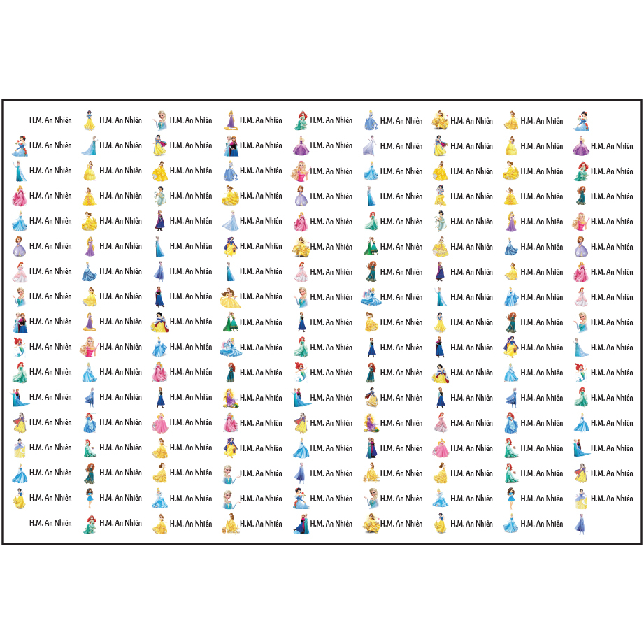 Combo 50 nhãn vở và 150 sticker mẫu Công chú các loại, in nội dung theo yêu cầu