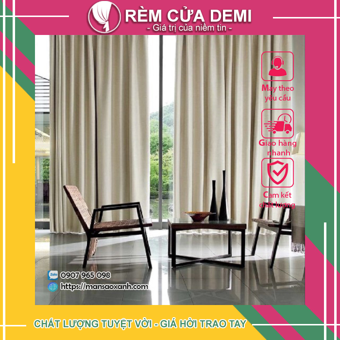 Rèm cửa sổ, rèm phòng CẢN SÁNG CHỐNG NẮNG 100% POLY MÀU KEM THUẦN KHIẾT. Ghi chú: chọn mẫu họa tiết.
