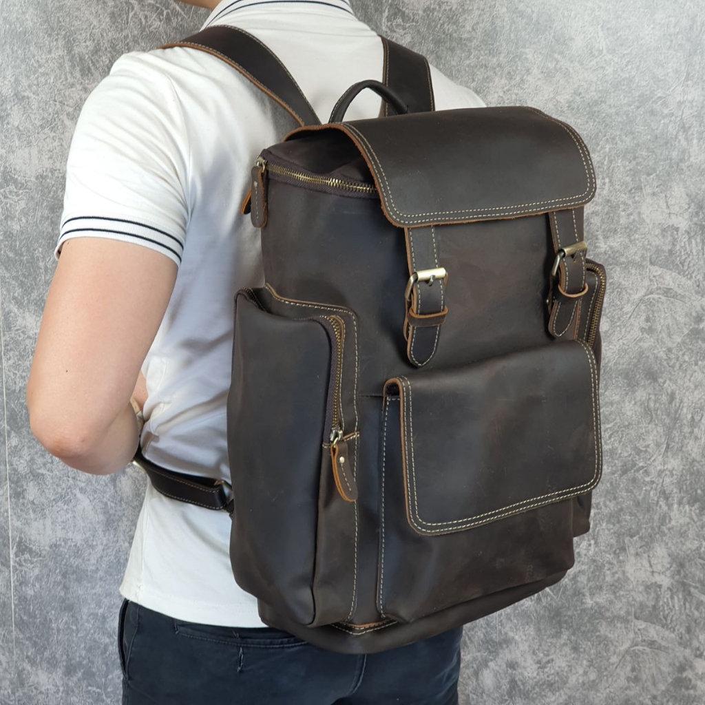 Balo nam da thật, Ba lô du lịch nam da bò sáp BP408VB  - 100% da thật, BH 3 năm