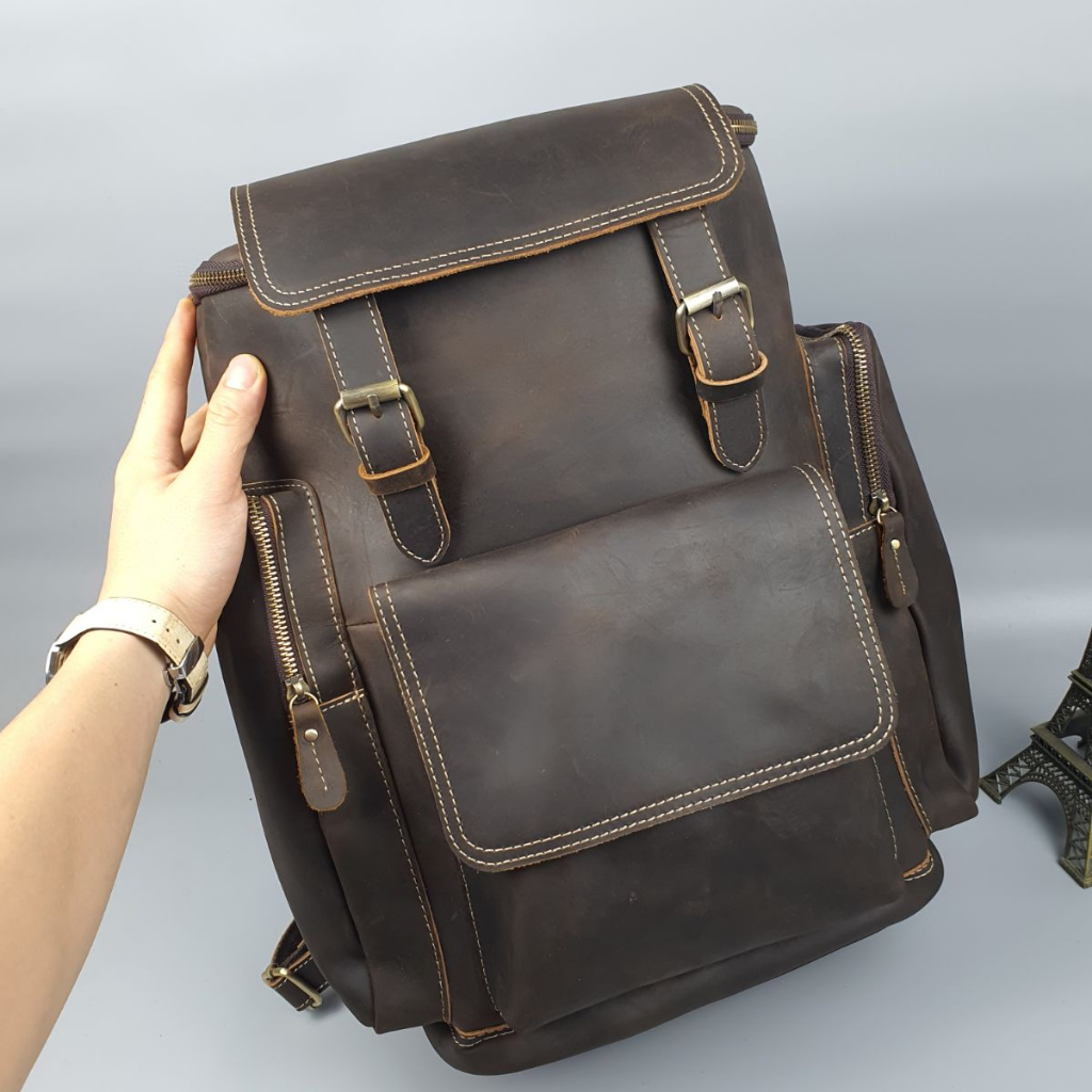 Balo nam da thật, Ba lô du lịch nam da bò sáp BP408VB  - 100% da thật, BH 3 năm