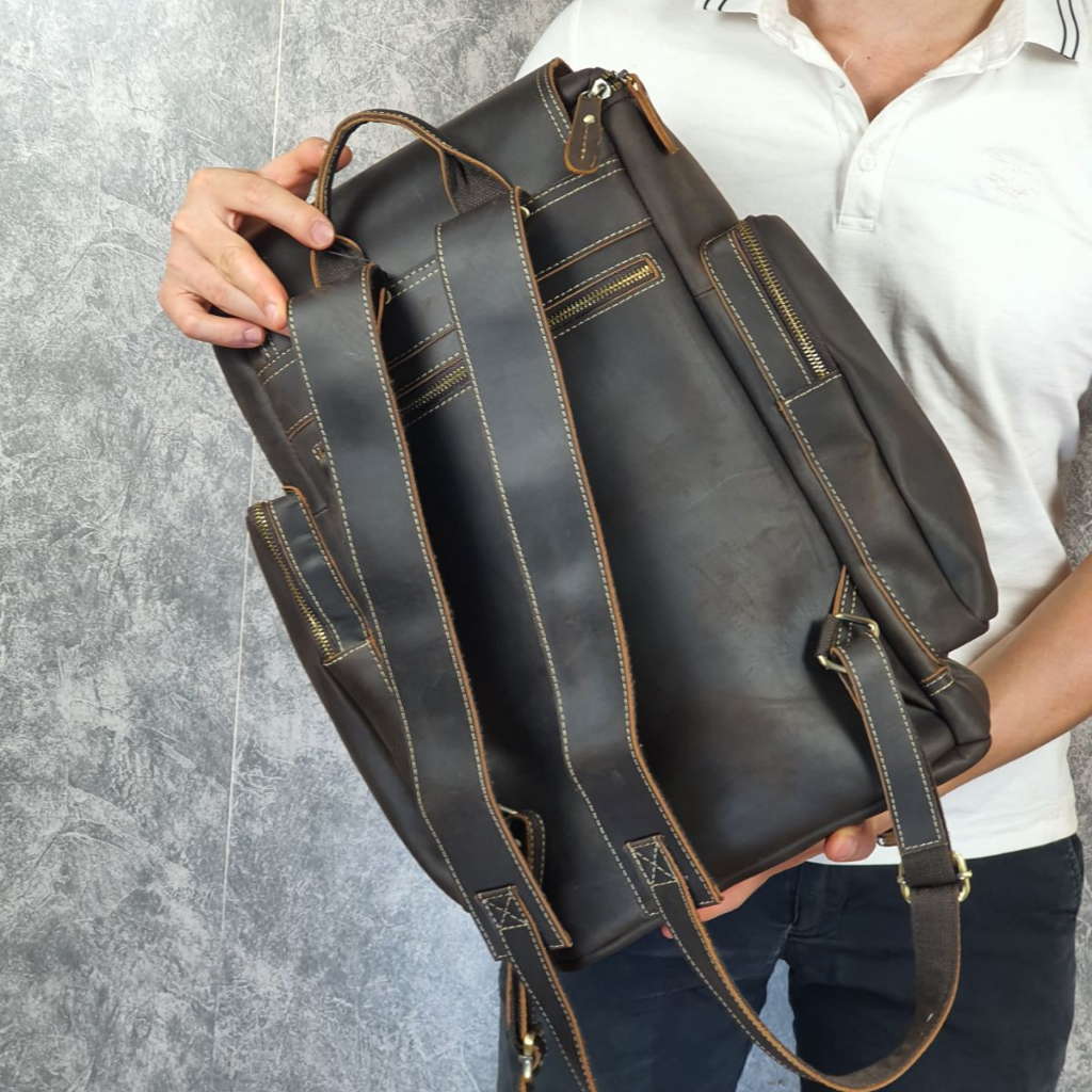 Balo nam da thật, Ba lô du lịch nam da bò sáp BP408VB  - 100% da thật, BH 3 năm