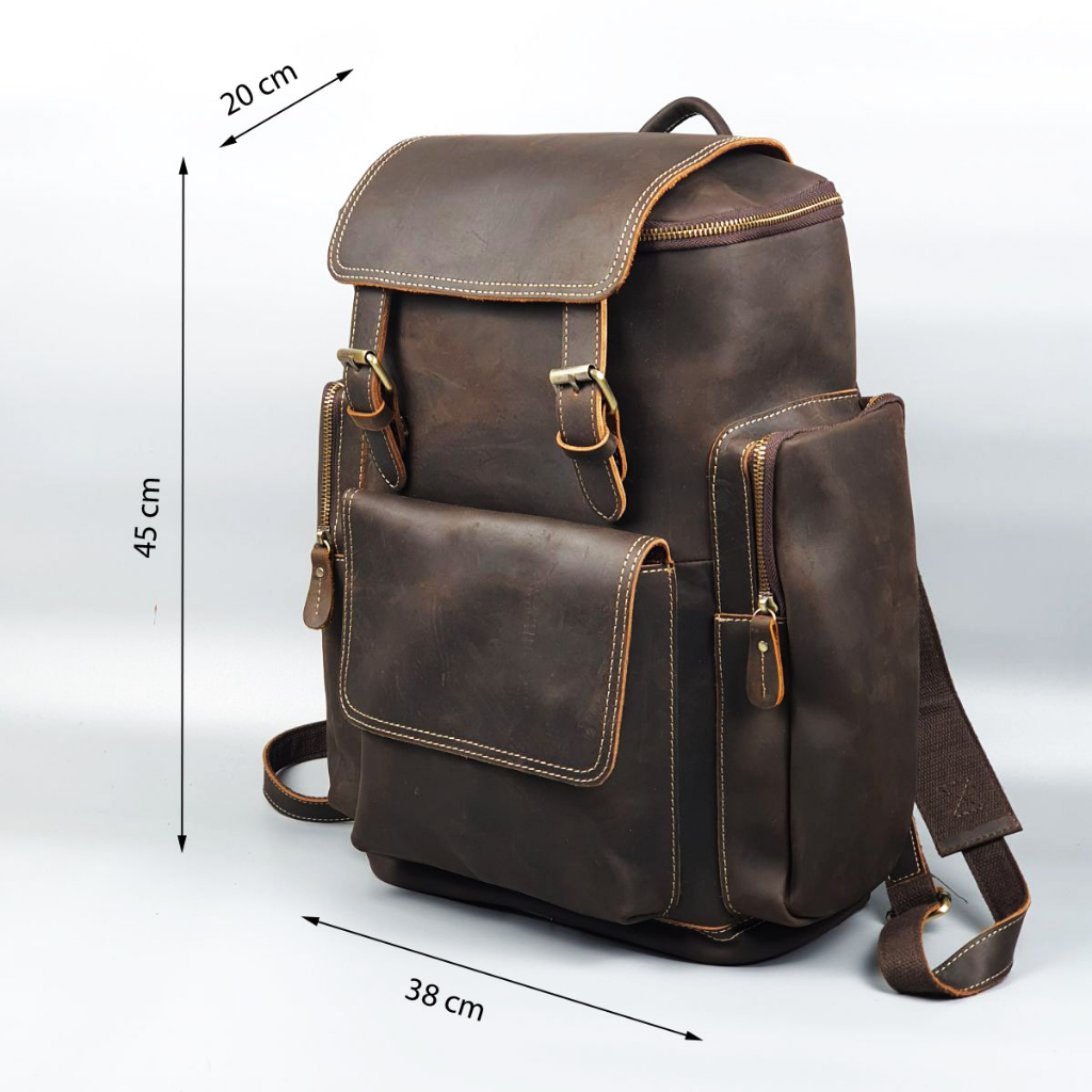 Balo nam da thật, Ba lô du lịch nam da bò sáp BP408VB  - 100% da thật, BH 3 năm