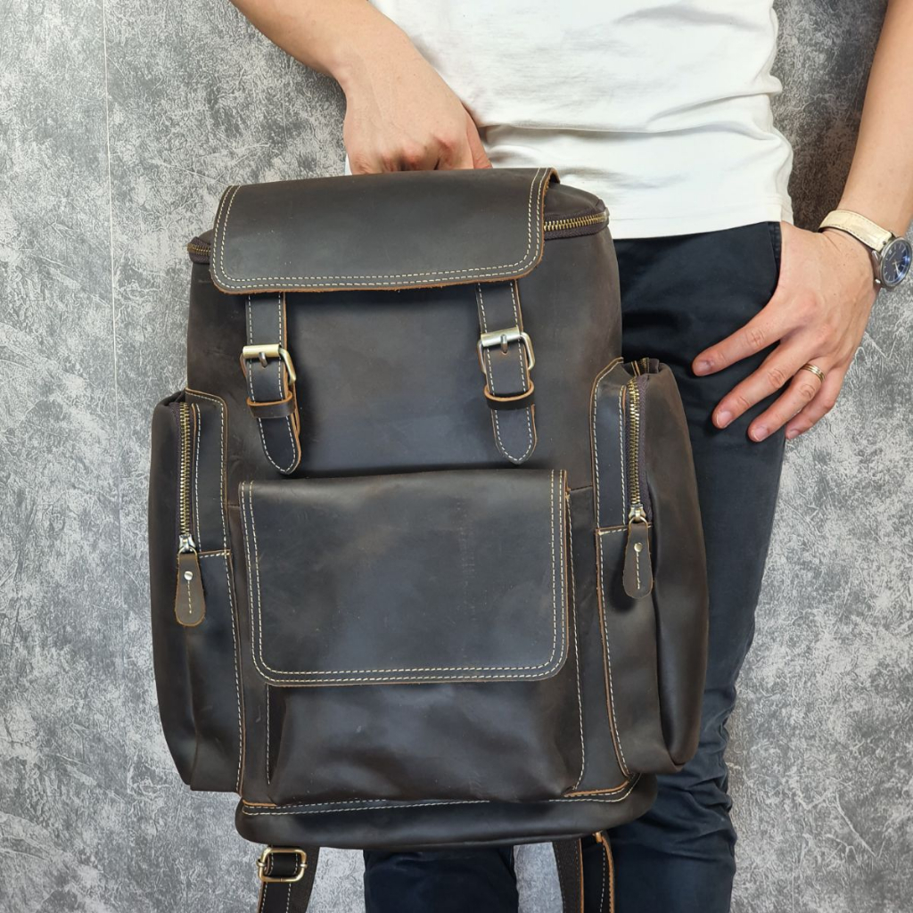 Balo nam da thật, Ba lô du lịch nam da bò sáp BP408VB  - 100% da thật, BH 3 năm