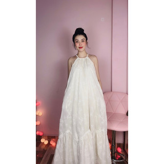 Đầm maxi cổ yếm đuôi cá có túi