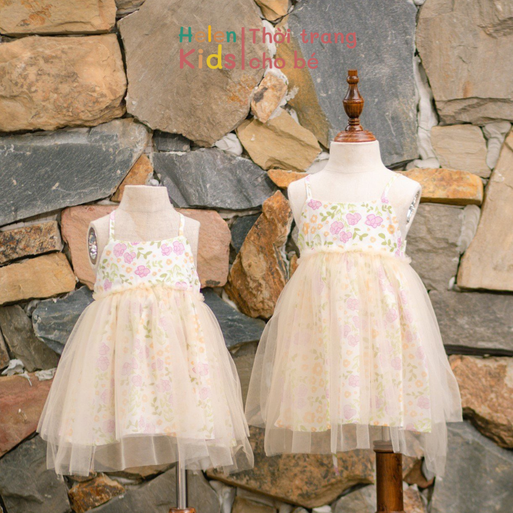 Váy 2 Dây Bé Gái Helen Kids Đầm Phối Ren Cho Bé OP1173