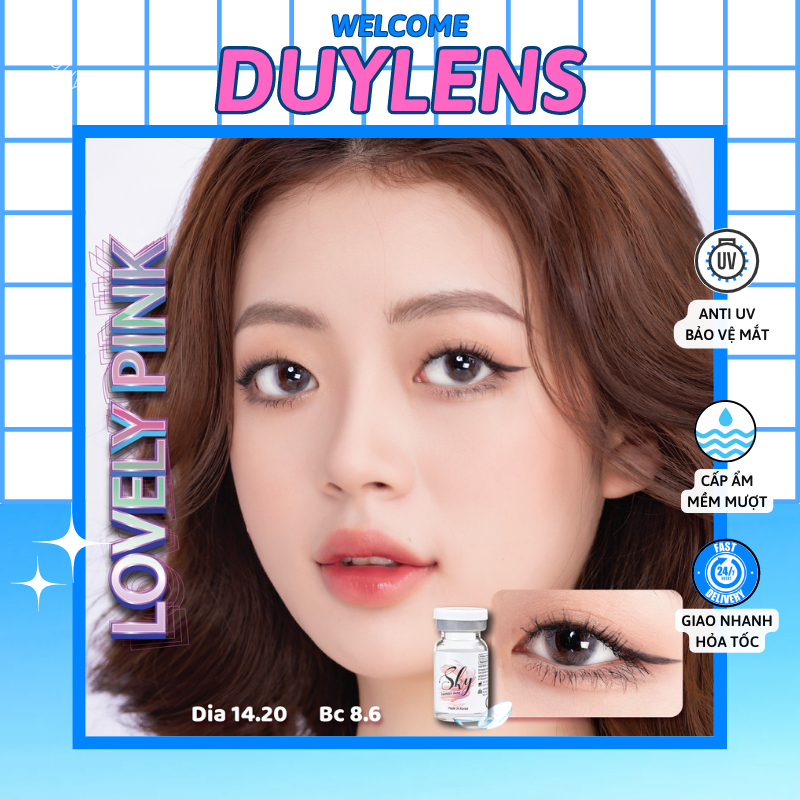 Kính Áp Tròng Lovely Pink Hồng Sữa Douyin 14.2 - Lens Mắt Cận Hàn Quốc 0 - 6 Độ Hạn 1 Năm