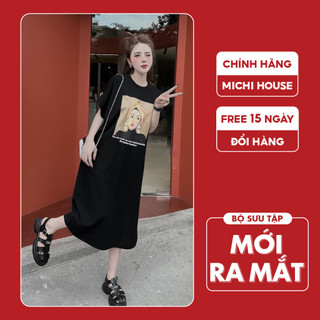 Đầm Thun Suông Michi House Váy Xuông Tay Hến Maxi Dài Qua Gối Phong Cách Hàn Quốc Có Bigsize 75 kg Bầu Mặc Xinh K37