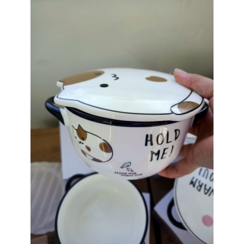Tô sứ có quai cầm đa năng, có nắp hình thú cưng, mèo lười dễ thương