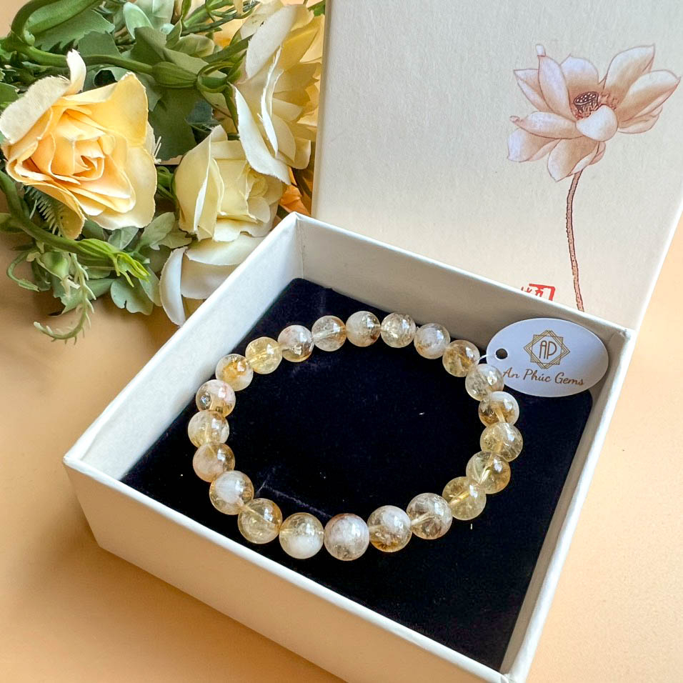 Vòng Tay Đá Thạch Anh Vàng Mây Cho Người Mệnh Thổ và Kim - An Phúc Gems