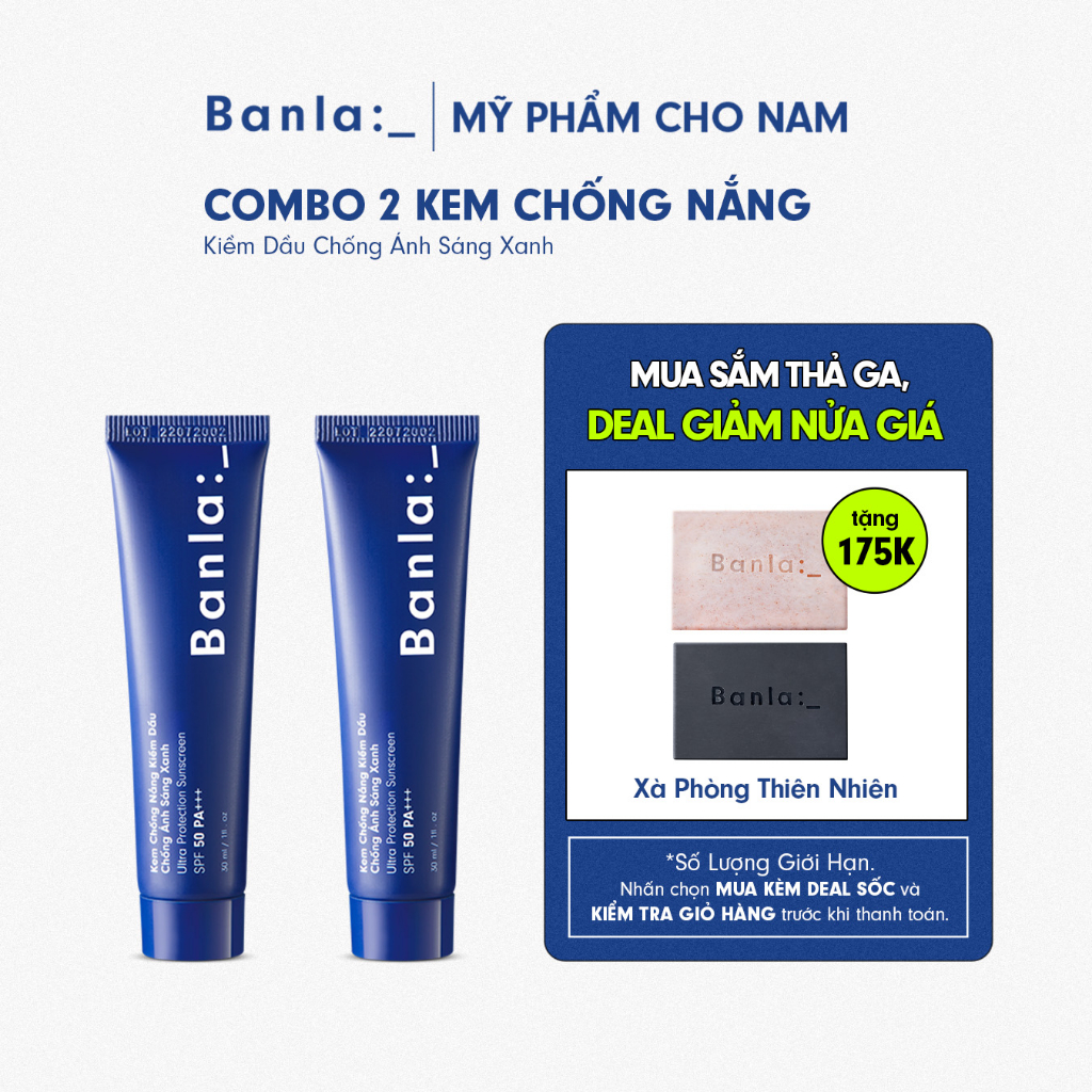 Combo 2 Kem Chống Nắng Cho Nam Kiềm Dầu Chống Ánh Sáng Xanh Banla Ultra Protection Sunscreen SPF 50 Pa+++ 30ml