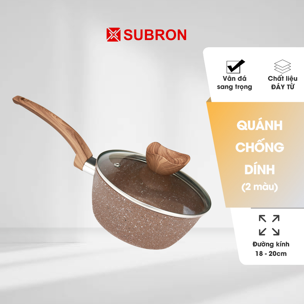 Quánh Chống Dính Vân Đá Đáy Từ SUBRON Có Tay Cầm Cách Nhiệt, Nắp Thuỷ Tinh TX-M18/20