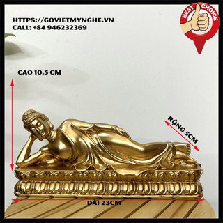 Tượng đá trang trí Đức Phật Thích Ca nhập niết bàn - Tượng đá Phật Thích Ca nằm - Màu nhũ đồng - Dài 23cm