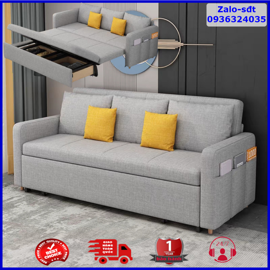 Giường sofa thông minh gấp gọn thành ghế, sofa giường khung thép cacbon có hộc chứa đồ, rộng 1m4-1m6-1m8-2m dài 1m9