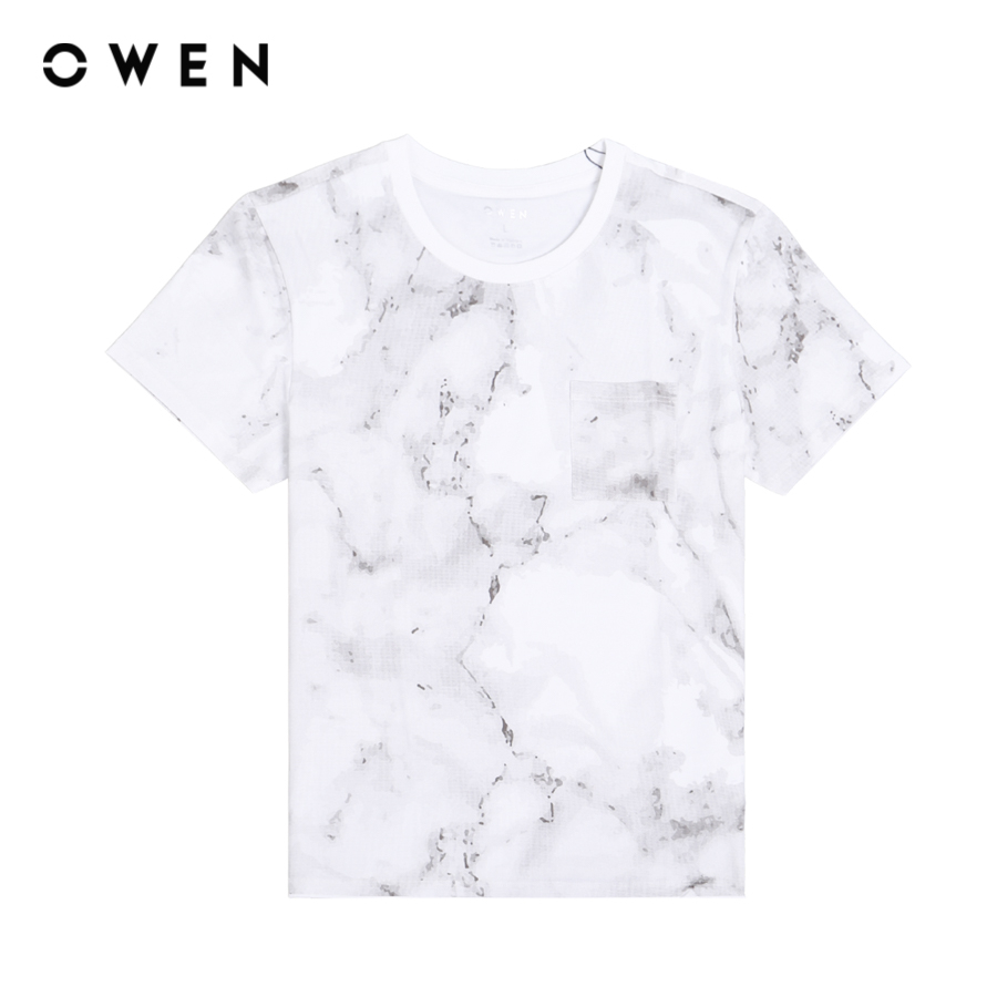 OWEN - Áo thun ngắn tay Nam Owen dáng Body Fit màu trắng hoạ tiết loang chất liệU Cotton - TS22363