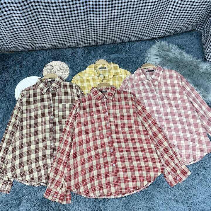 Áo Sơ Mi Caro Bigsize Nữ ,Áo Sơ Mi Kẻ Sọc Big Size Vải Lụa Mịn Mặc Mát Thoải Mái SM17